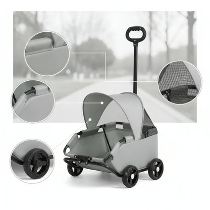 Four-Wheel Pet Stroller Compact Dog Stroller with Canopy Easy-to-Maneuver Roomy for Dogs, Outdoor Walks, Travel