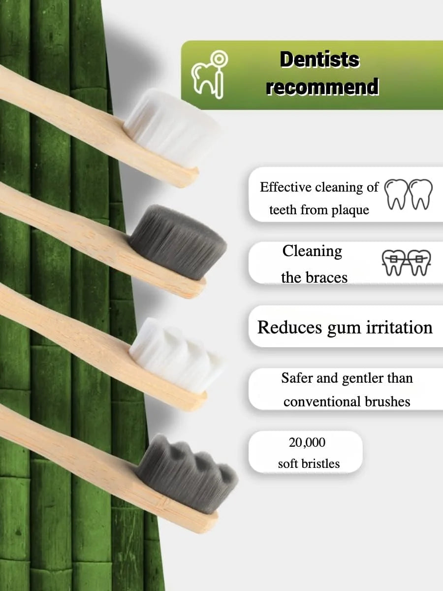 4Pcs  Bamboo Toothbrush Biodegradable20,000 High Bristle Count Toothbrush - Micro-Nano Extra Soft Bristles for Sensitive Teeth