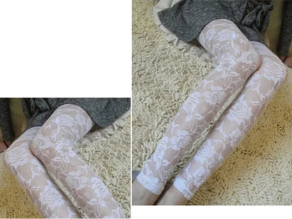 New Retro Sexy Net Yarn Lady Rose Lace Elegant Through Leggings Pants Footless Black White Women Summer Skinny Nine Pants