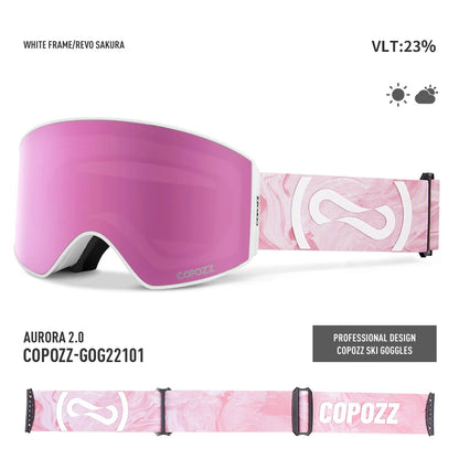 COPOZZ Magnetic Ski Goggles UV400 Protection Anti-Fog Ski Glasses Men Women Quick-Change Lens Snowboard Goggles with Two Options