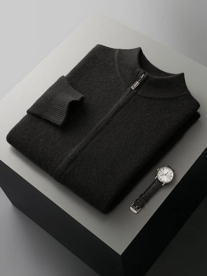 100% Merino Wool Two-piece Suit for Men Autumn Winter Knitting Zipper Cardigan and Slim-fit Pants Warm Thickened Clothing Sets