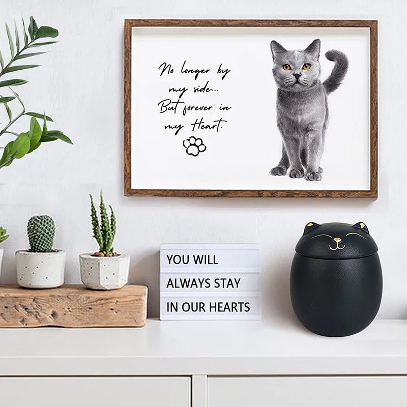 Always Remember Classic Souvenir Pet Cat Dog Ceramics Ashes Funeral Urn (4.7"*4.3"/Under 70 pounds/Black Cat)