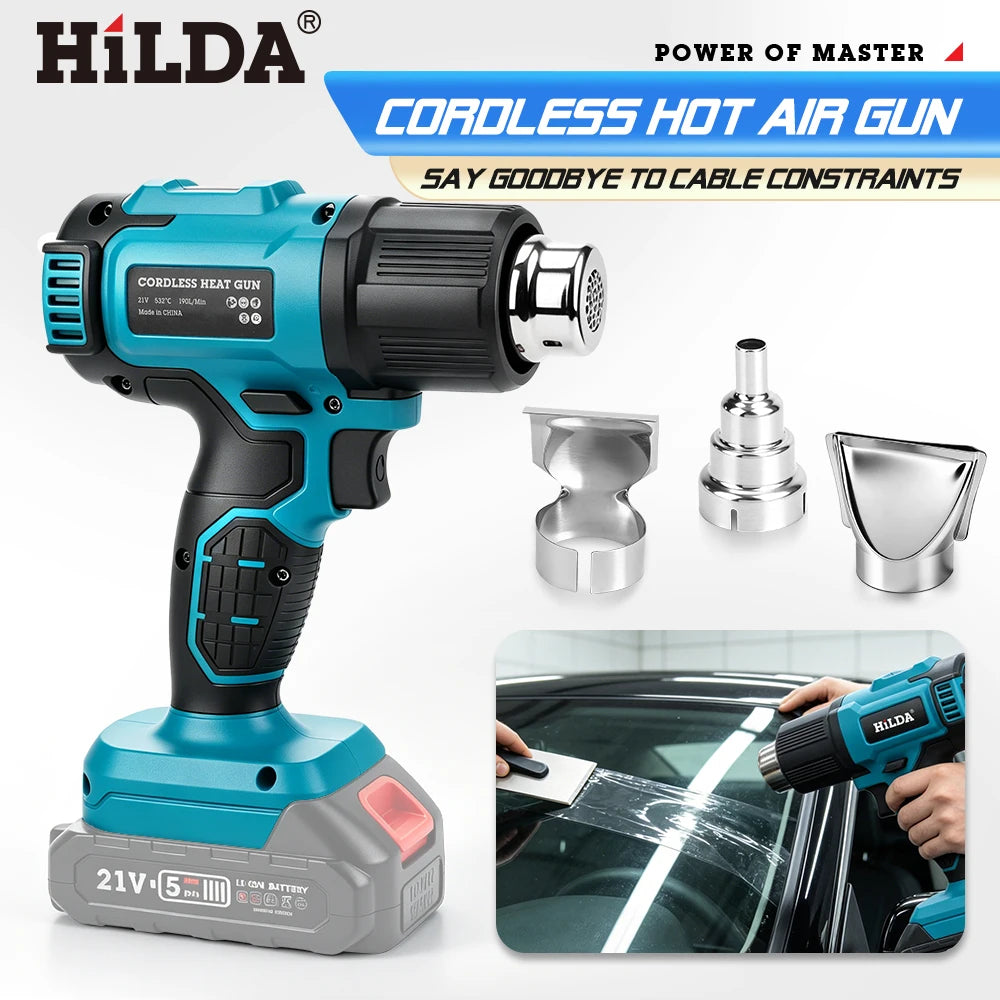 HILDA Cordless Handheld Hot Air Gun With Nozzle For Shrink Wrap PVC Welding Paint Removing DIY Craft Repair For Makita Battery