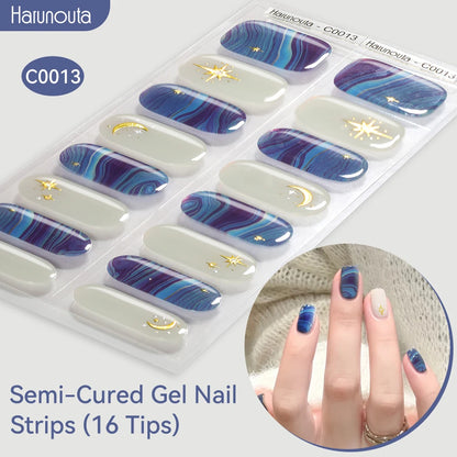Gradient Auroras Semi Cured Gel Nail Strips Sparkly Shinning DIY Gel Polish Stickers for Nails Works with UV/LED Nail Lamps