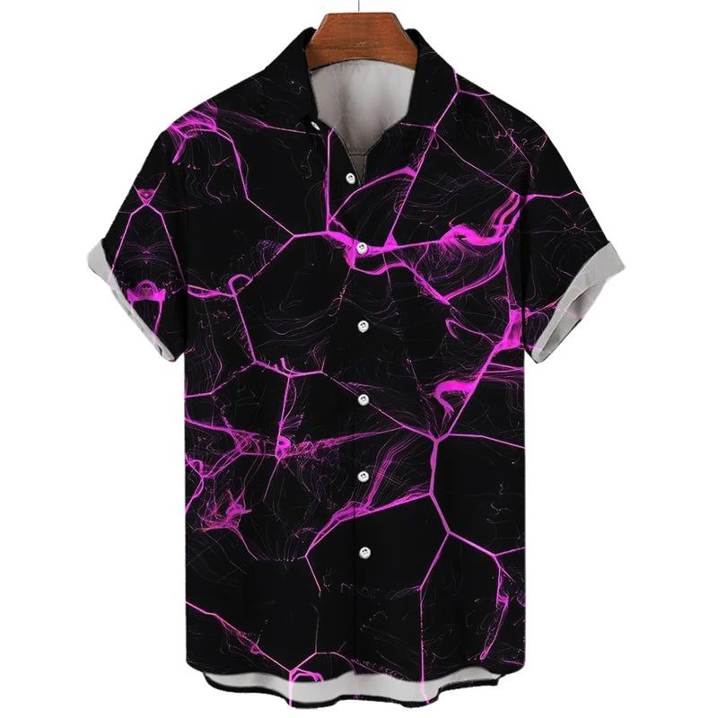 3D Printed Punk Purple Lightning Graphic Blouses Harajuku Fashion Hip Hop Shirts For Men Clothes Hawaiian Y2k Lapel Blouse Tops