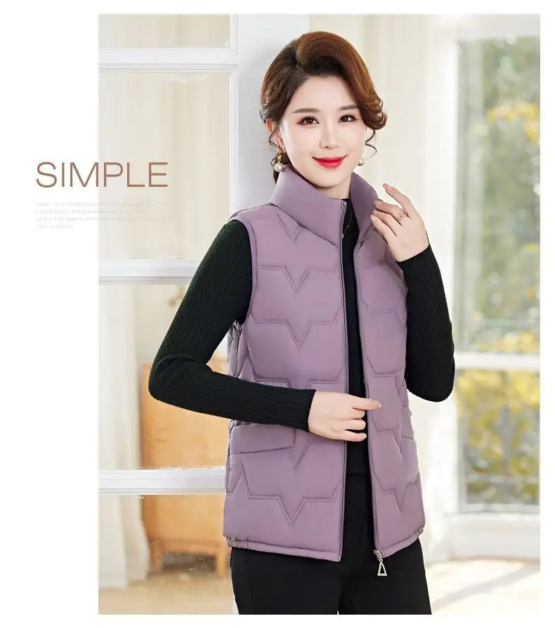 Fashion Women Down Cotton Jackets Vests Solid Stand Collar Zipper Cardigan Thicken Autumn Winter Warm Casual Sleeveless Coats