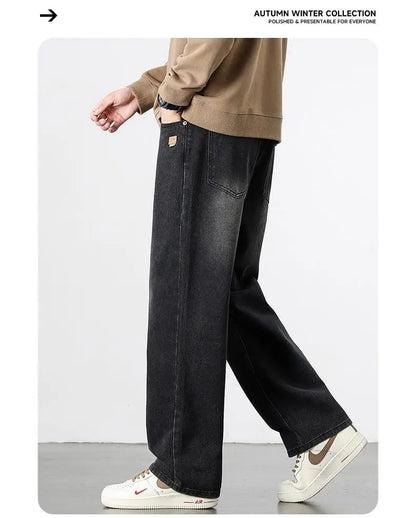 Spring Autumn New Men's Straight Vintage Fit Jeans Casual Trousers High Quality Male Korean Fashion Baggy Wide Leg Denim Pants
