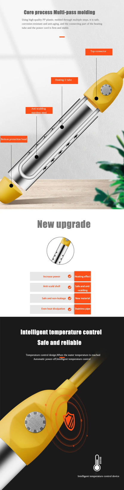 Portable Pool Heater Water Heating Boiler Swimming Solar Bath Tub Immersion Hot Fast Automatic Power Off Intelligent 2000W