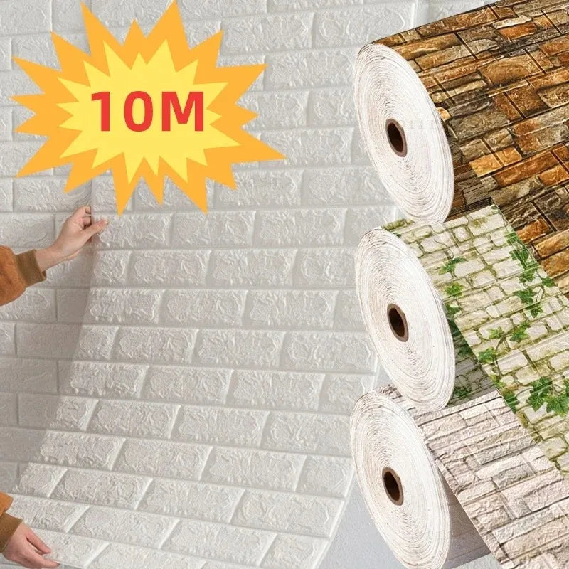 1/5/10m/Roll Retro 3D Wall Sticker Imitation Brick Plane Wall Sticker Furniture Stickers Wallpaper for Wall Living Room Kitchen