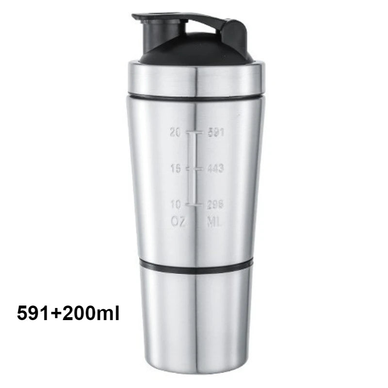 New Stainless Steel Cup Mixer Whey Protein Powder Sports Shaker Water Bottle Detachable Single Layer Outdoor Drink Kettle