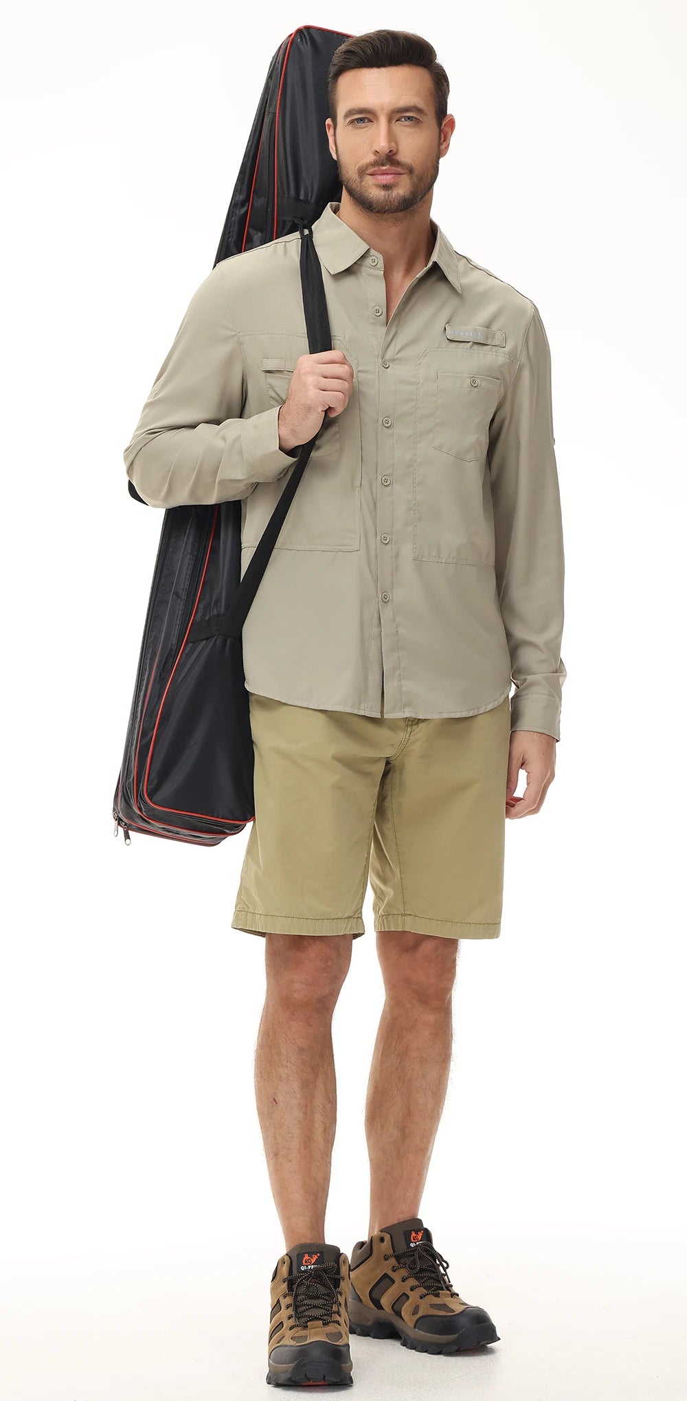Men's Long Sleeve Fishing Shirts UPF 50+ Sun Protection Breathable Lightweight Travel Work Button Down Shirt with Zipper Pocket