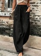 Plus Size Women's Cotton-Linen Harem Trousers Retro Loose-Fit Casual Trousers Elasticated Waistband Workwear Wide-Leg Trousers