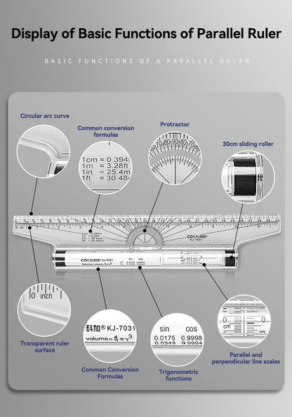 Plastic Ruler Drawing Roller Ruler Parallel 30cm Multi-functional Drawing Design Used for Measurement Drafting Schools Offices