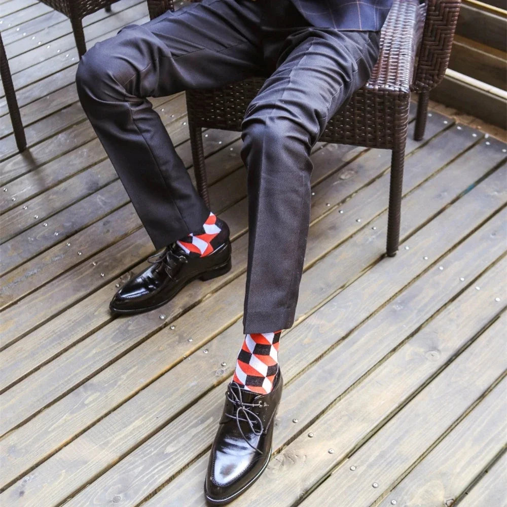 5 Pairs Novelty Men's Cotton Colorful Pattern Funny Fashion Happy Crew Dress Socks