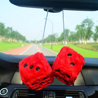 2pcs Big Long Hair Hot Stamping Dot Dice Plush Toy Cube Pendant Car Ornament Sieve Anime Car Decoration Accessories Auto Pendant