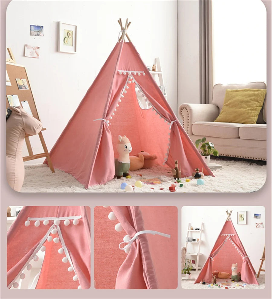 1.6m/1.3m Kid Tent Indoor Play House Wigwam for Child Portable Child Tipi Tents Teepee Toddler Ball Pit Girl Castle Play Room
