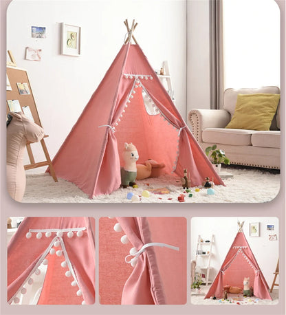 Portable Children Play Tent 1.6m/1.3m Indoor Play House Wigwam Child Tipi Teepee Toddler Ball Pit Castle Play Room for Girls