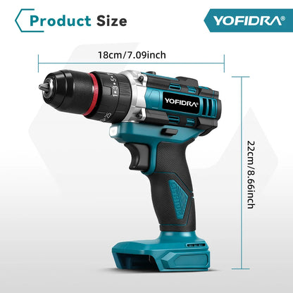 YOFIDRA 3 IN 1 25+3 Torque Electric Impact Drill  Handheld Cordless Impact Drill Woodworking Power Tool For Makita Battery Pin