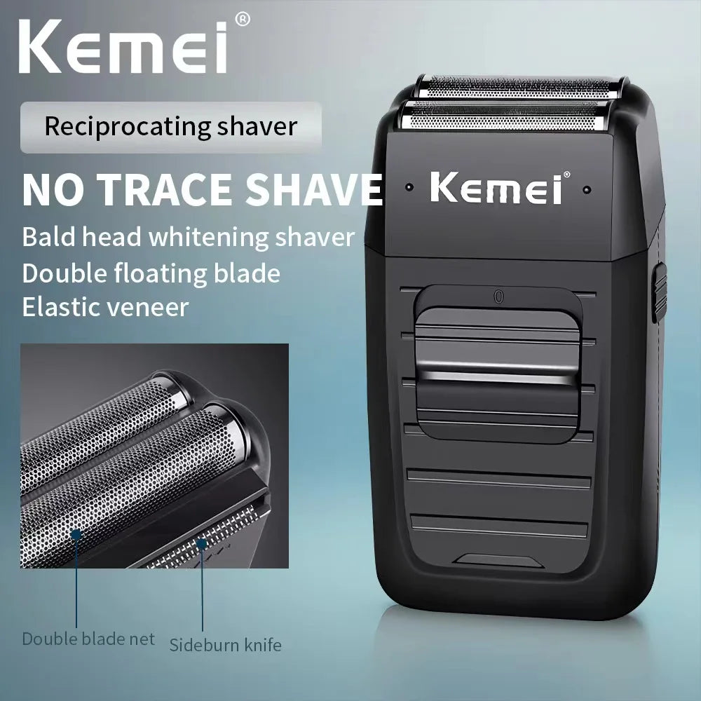 Kemei KM-1102 Rechargeable Cordless Shaver for Men Twin Blade Reciprocating Beard Razor Face Care Multifunction Strong Trimmer
