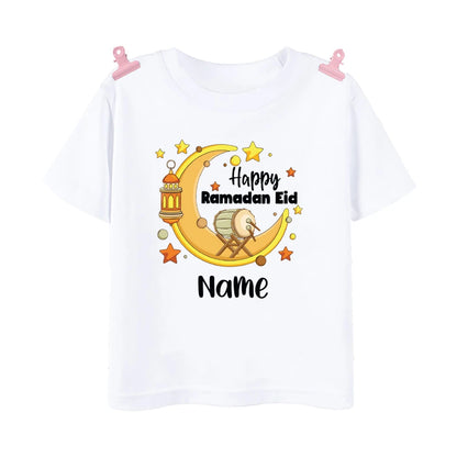 Personalized Eid Mubarak Printed Kids Shirts Custom Name Eid Ramadan Child T-shirt Tops Islamic Muslim Holiday Boys Girls Outfit
