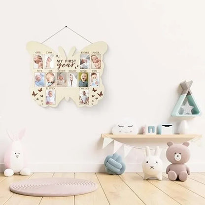 Wooden Baby’s First Year Picture Frame My First Year Butterfly Photo Frame 12 Month Milestone Board Baby Keepsake Frame