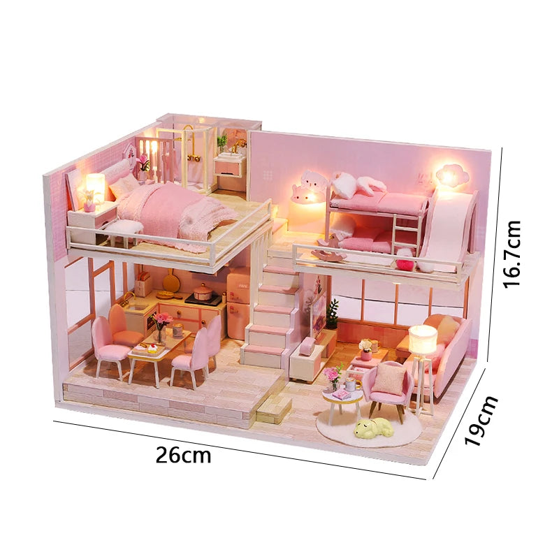Doll House Kit 3D Wooden Mini DollHouse Assembly Building with Furniture Kit Toy For Birthday Gift 3D Puzzle Handmade Home Decor