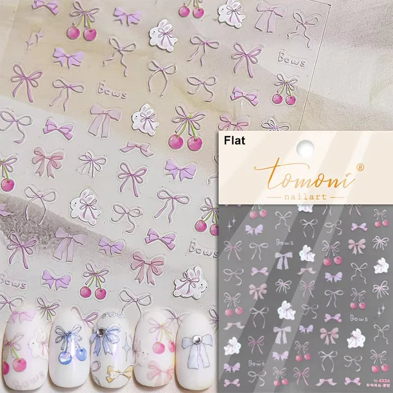 1pcs 5D Diamond Japanese White Lace Bow Nail Art Stickers Pearl Rhinestones Nail Decoration Adhesive Decals Slider DIY Accessory