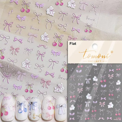 1pcs 5D Diamond Japanese White Lace Bow Nail Art Stickers Pearl Rhinestones Nail Decoration Adhesive Decals Slider DIY Accessory