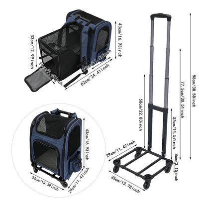 Pet Transport Box with Wheels, Pet Trolley Backpack, Pet Bag Trolley Case for Cats Small Dogs Up to 33lbs