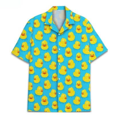 Funny Neon Rubber Duck Hawaiian Shirt for Men Galaxy Yellow Duck Mens Hawaiian Casual Button Down Shirts Short Sleeve Shirt Tops