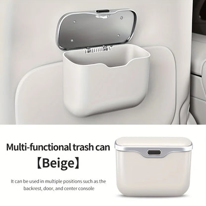 Multifunctional Car Trash Can with Lid Button, Hanging Storage Bin for Wet and Dry Use, Auto Interior Accessories, Organizer Box