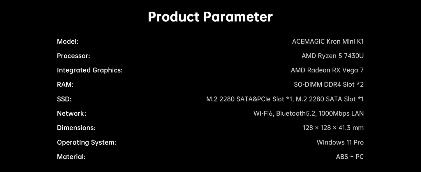 ACEMAGIC AMD Ryzen 5 7430U Mini PC 16GB LPDDR4X RAM 512GB SSD Windows 11 Pro Small Form Factor Computer WiFi 6 Triple Display PC