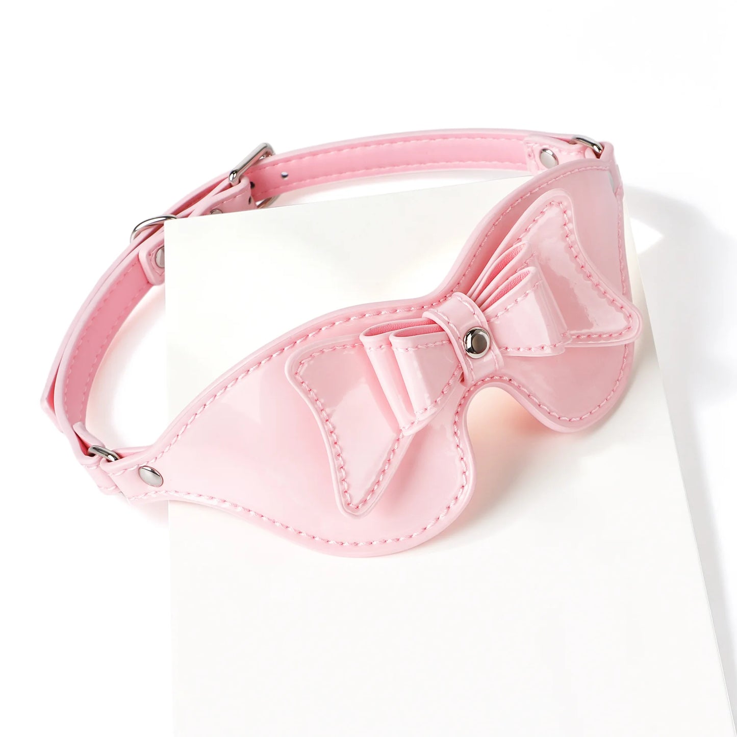 Adult Pink Bow Blindfold Sex Games PU Leather Fetish BDSM Eye Mask For Men Women 18+ Exotic Costumes Sexy Party Club Coslay Mask