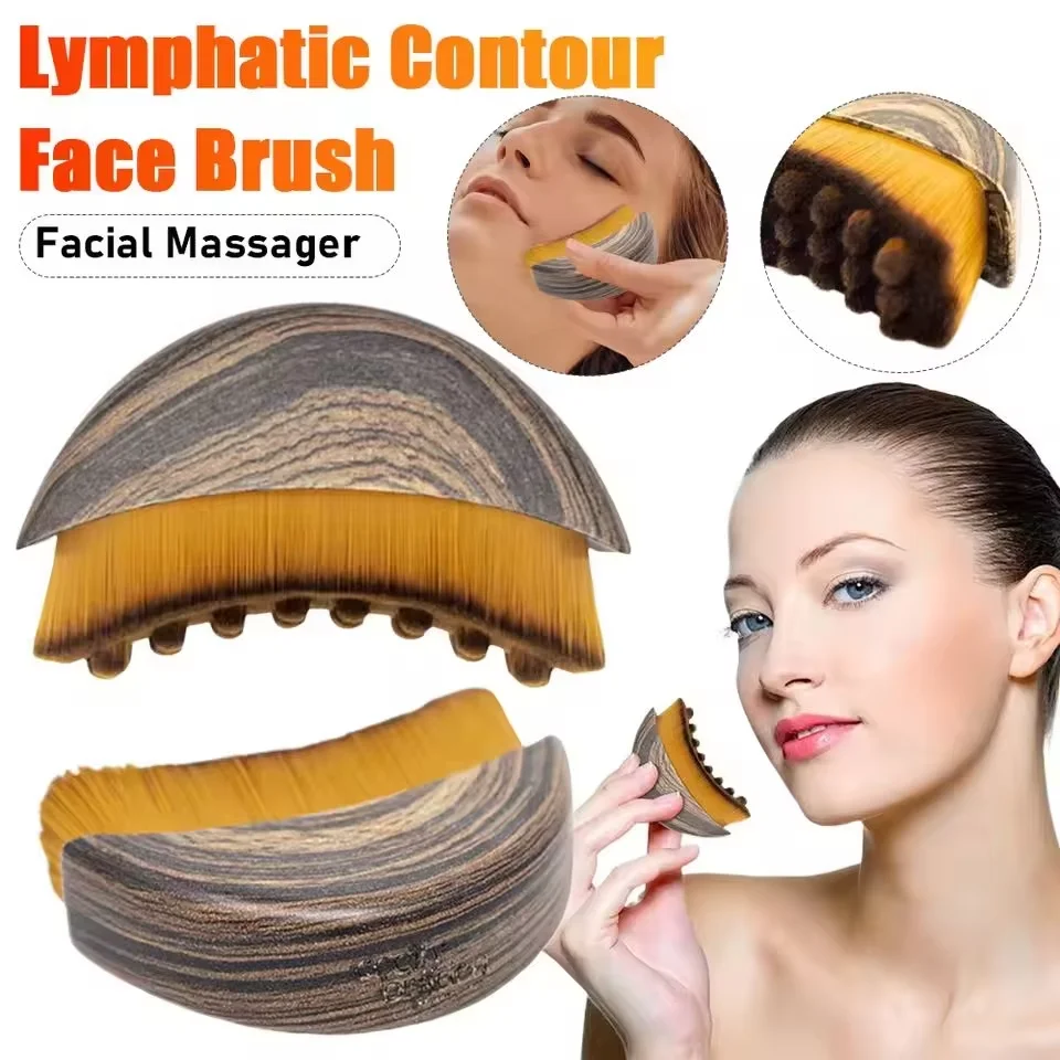 Lymphatic Contour Face Brush & Wooden Meridian Massage Comb Anti-static 6-Claw,Jawline Sculpting,Drainage Massager for Face&Head