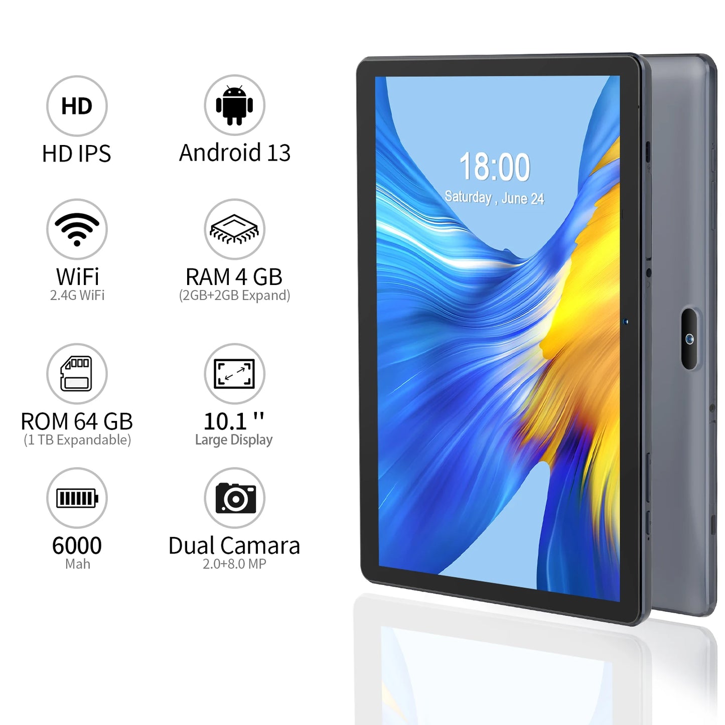 PRITOM M10 10.1 Inch Android Tablet PC 64GB ROM Quad-core HD IPS Screen WiFi GPS