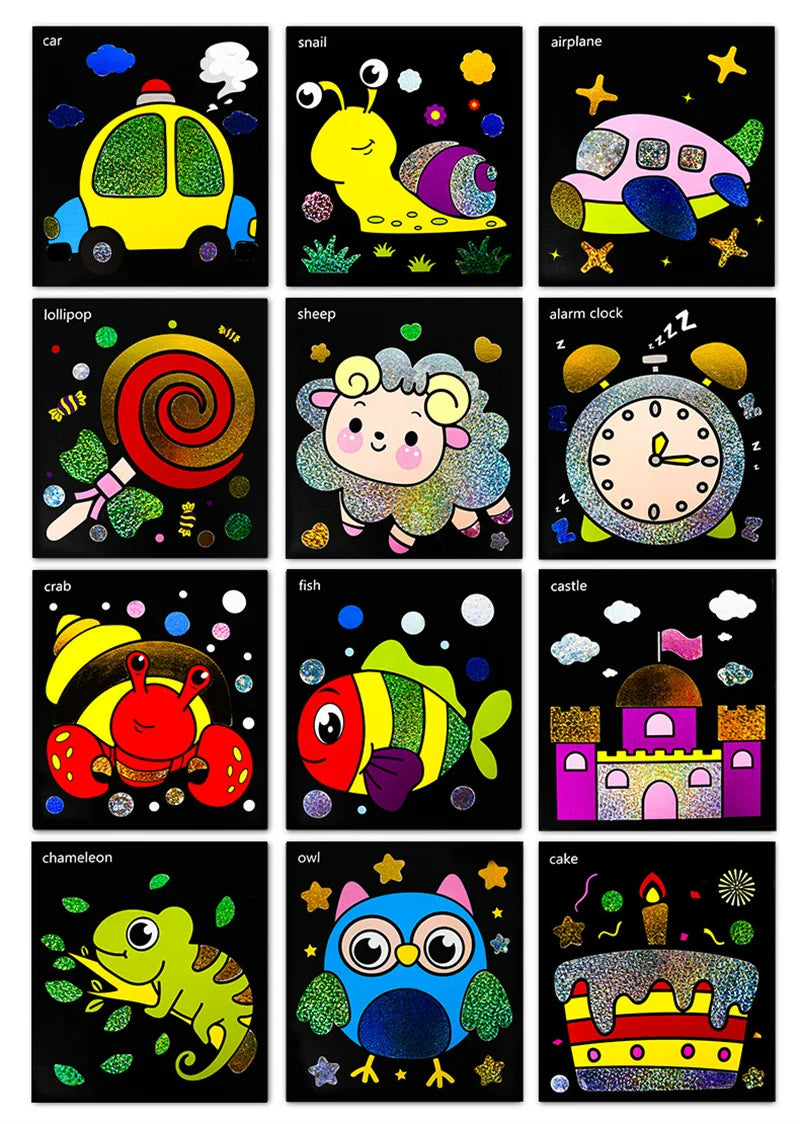 12Pcs DIY Cartoon Magic Transfer Painting Crafts for Kid Crafts Creative Drawing Educational Learning Art School Supplies