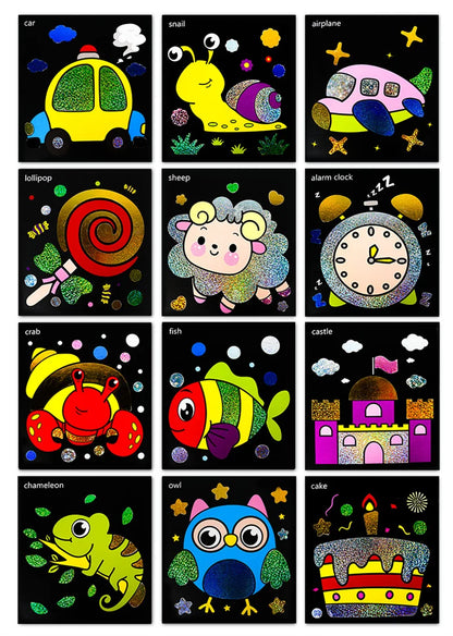 12Pcs DIY Cartoon Magic Transfer Painting Crafts for Kid Crafts Creative Drawing Educational Learning Art School Supplies