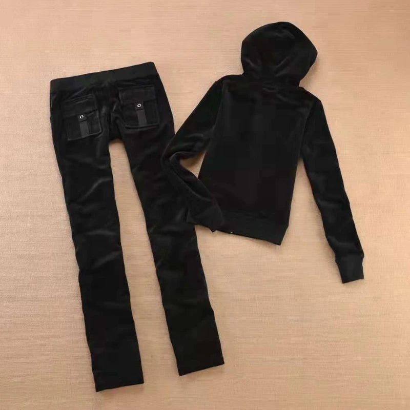 Solid Color Velvet Tracksuit 2025 Women's Zipper Top and Pants Suit Two-Piece Set