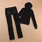 Solid Color Velvet Tracksuit 2025 Women's Zipper Top and Pants Suit Two-Piece Set