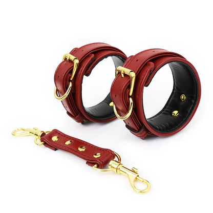Professional BDSM Red Leather Harness Set Collar Handcuffs Restraint Kit for Women Slave Role Play Fetish Gear Adult Game Toy