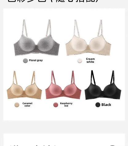 6cm Thickened Push-Up Bra for Small Chest Wireless No Steel Ring Letter Print Adjustable Straps Anti-Slip Pads Seamless Lingerie