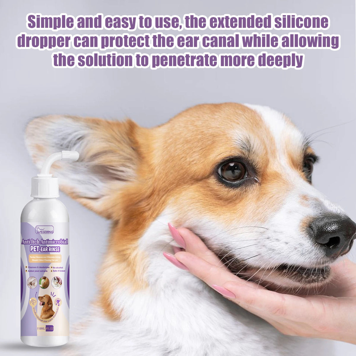 118ML Pet Ear Cleaner Kit Natural Formula Remove Earwax Eliminate Bad Odors Relief Itching Non-irritating Pet Ear Cleaning Set