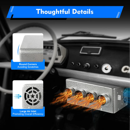 12V 4Way Truck Heater, 8A RV Heater Car Engine Hot Coolant Auto Car Heater, Fast Heating for Cars, Trucks, Ships