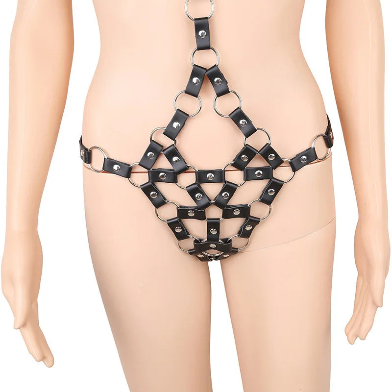 Bondage Harness Metal Leather Clothes Sexy Lingerie Bra Panty Adult Games Restraints Fetish Wear Erotic Costume BDSM Sex Toys