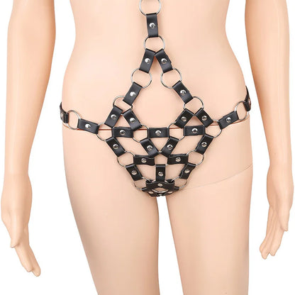 Bondage Harness Metal Leather Clothes Sexy Lingerie Bra Panty Adult Games Restraints Fetish Wear Erotic Costume BDSM Sex Toys