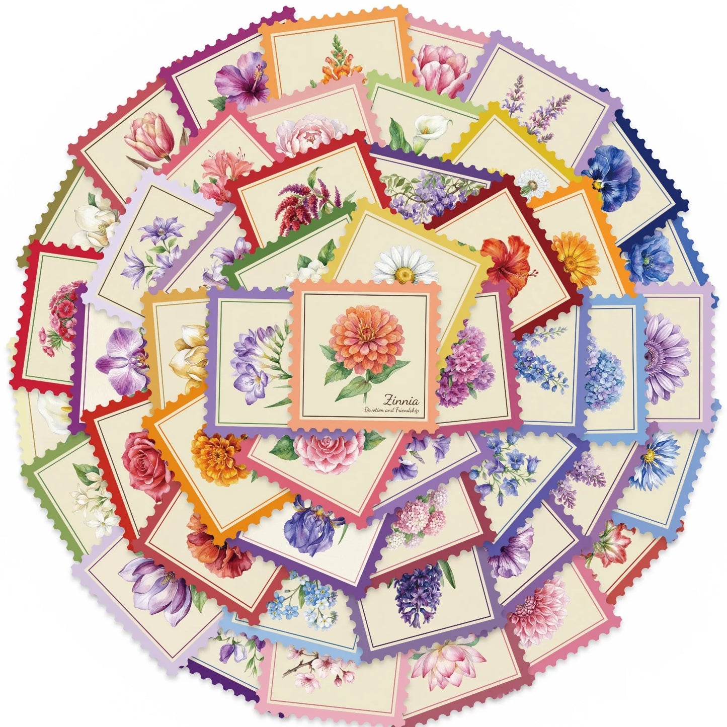 10/30/50PCS Stamp Style Literary Flowers Stickers Book DIY Skateboard Toys Guitar Luggage Suitcase Decoration Graffiti Sticker