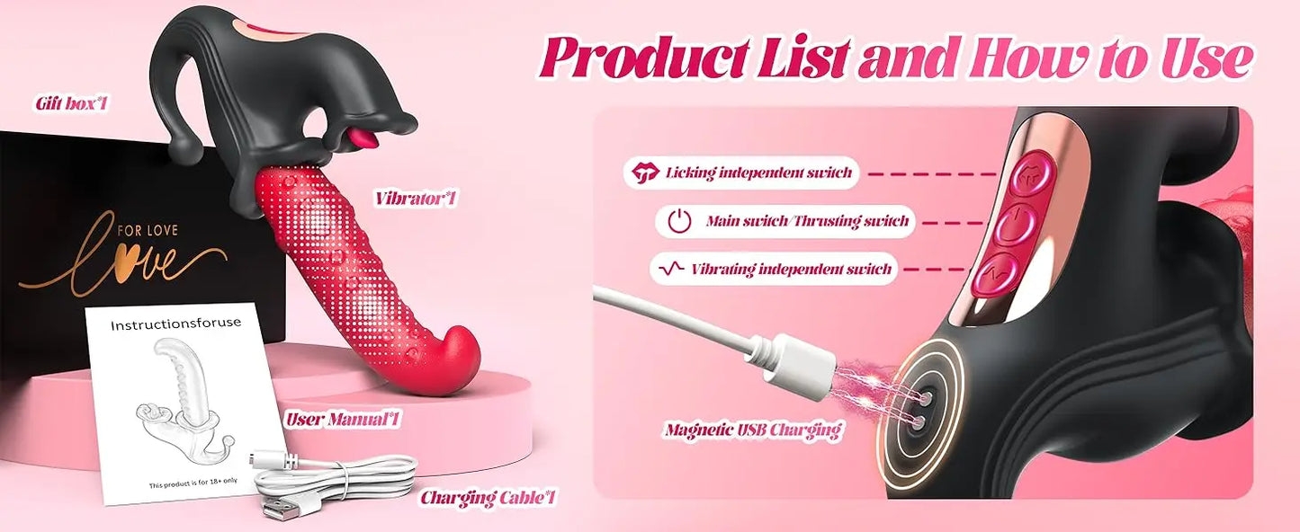 4 IN 1 Licking Thrusting Vibrator G Spot Clitoral Stimulator Vagina Massager Rabbit Vibrator Women Sex Toy for Clit Nipple &Anal
