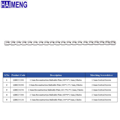 1.5/ 2.0/ 2.4/ 2.7/3.5mm S.S. Reconstruction Malleable Plate, Veterinary Orthopedic Implants, Veterinaria Hand Tools Instruments