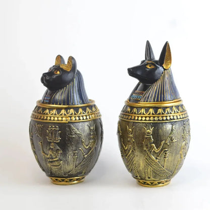 Egyptian Canopic Jar Pet Memorial Urn Anubis Decor Ceramic Ash Keeper Home Art Sculpture Handmade Funeral Keepsake