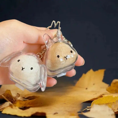 **Cartoon Pet Hair Memorial Transparent Storage Box Keyring Cute Animal Rabbit Fur Organizer Keychain Bag Pendant Pet Souvenirs